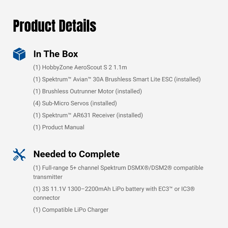 HobbyZone AeroScout S 2 1.1m BNF Basic