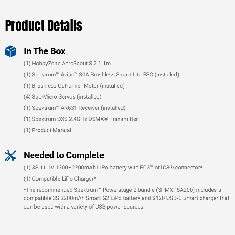 HobbyZone AeroScout S 2 1.1m RTF Trainer RC Airplane with SAFE & DXS Transmitter (HBZ380001)