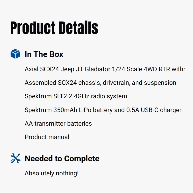 Axial 1:24 SCX24 Jeep JT Gladiator 4X4 RTR Brushed Rock Crawler w/Battery&Charger, White-AXI00005V2T4