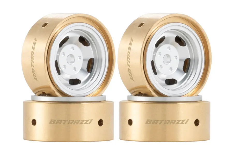 BATRAZZI 0.9" Aluminum Star Road Wheels Silver 4 Pcs for SCX24/CR24/FCX24M (D90/D110 & Tacoma)-BTZ1087SL-AL