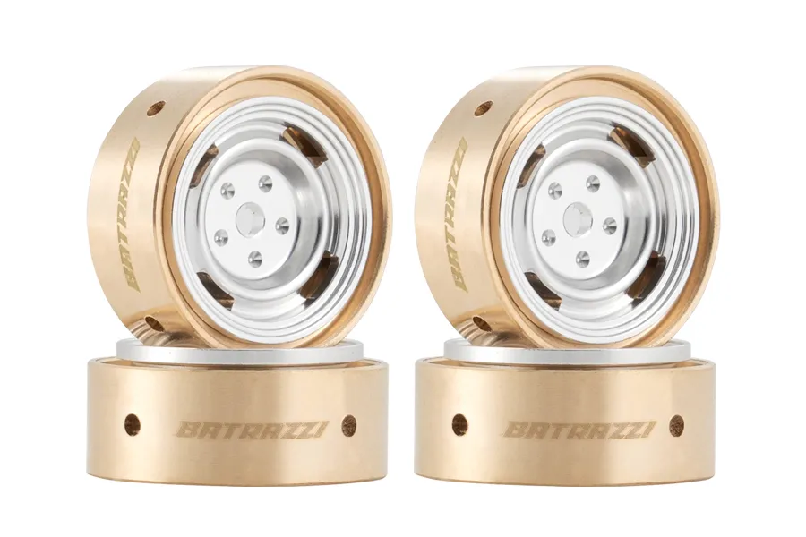 BATRAZZI 0.8" Aluminum 4-Slot Road Wheels Silver 4 Pcs for SCX24/CR24/FCX24M (Discovery/Range Rover & Tacoma)-BTZ1088SL-AL