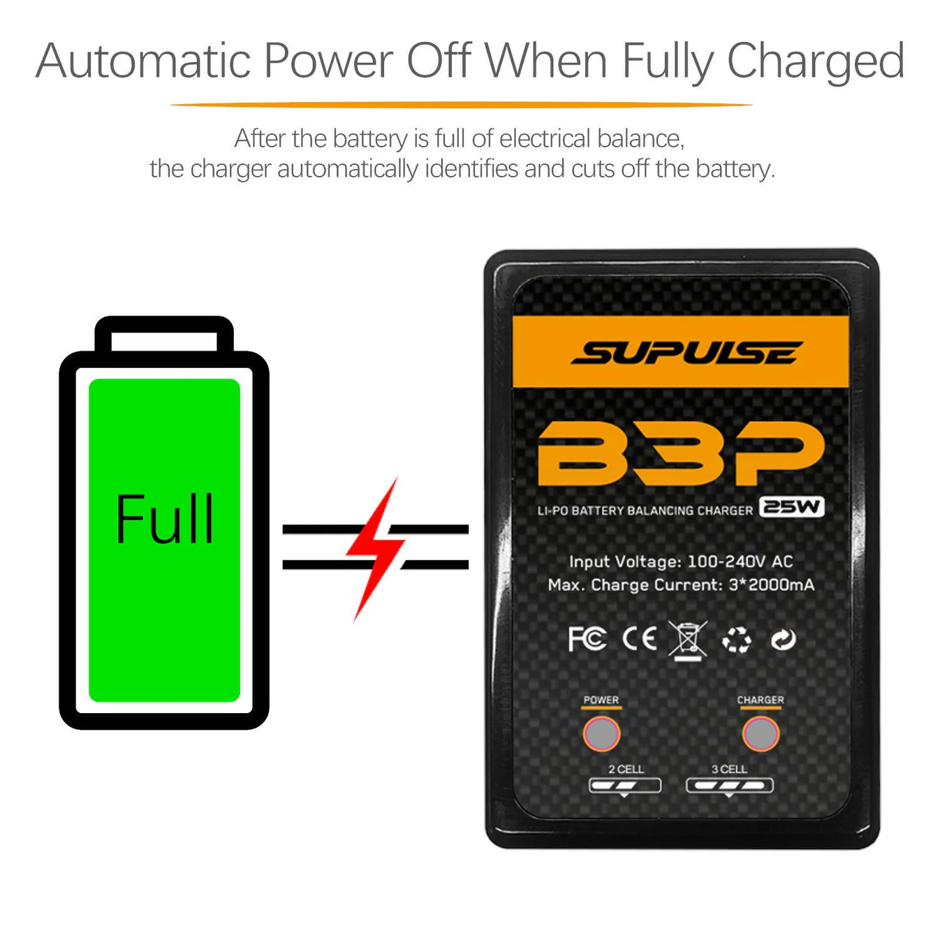 SUPULSE 2S-3S 7.4V 11.1V 25W Pro AC LiPo Battery Charger Fast Charing RC Balance Charger