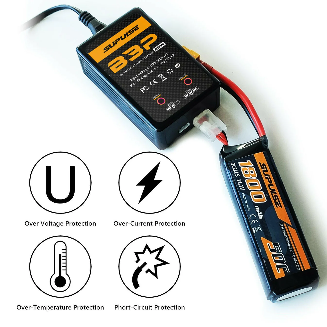 SUPULSE 2S-3S 7.4V 11.1V 25W Pro AC LiPo Battery Charger Fast Charing RC Balance Charger