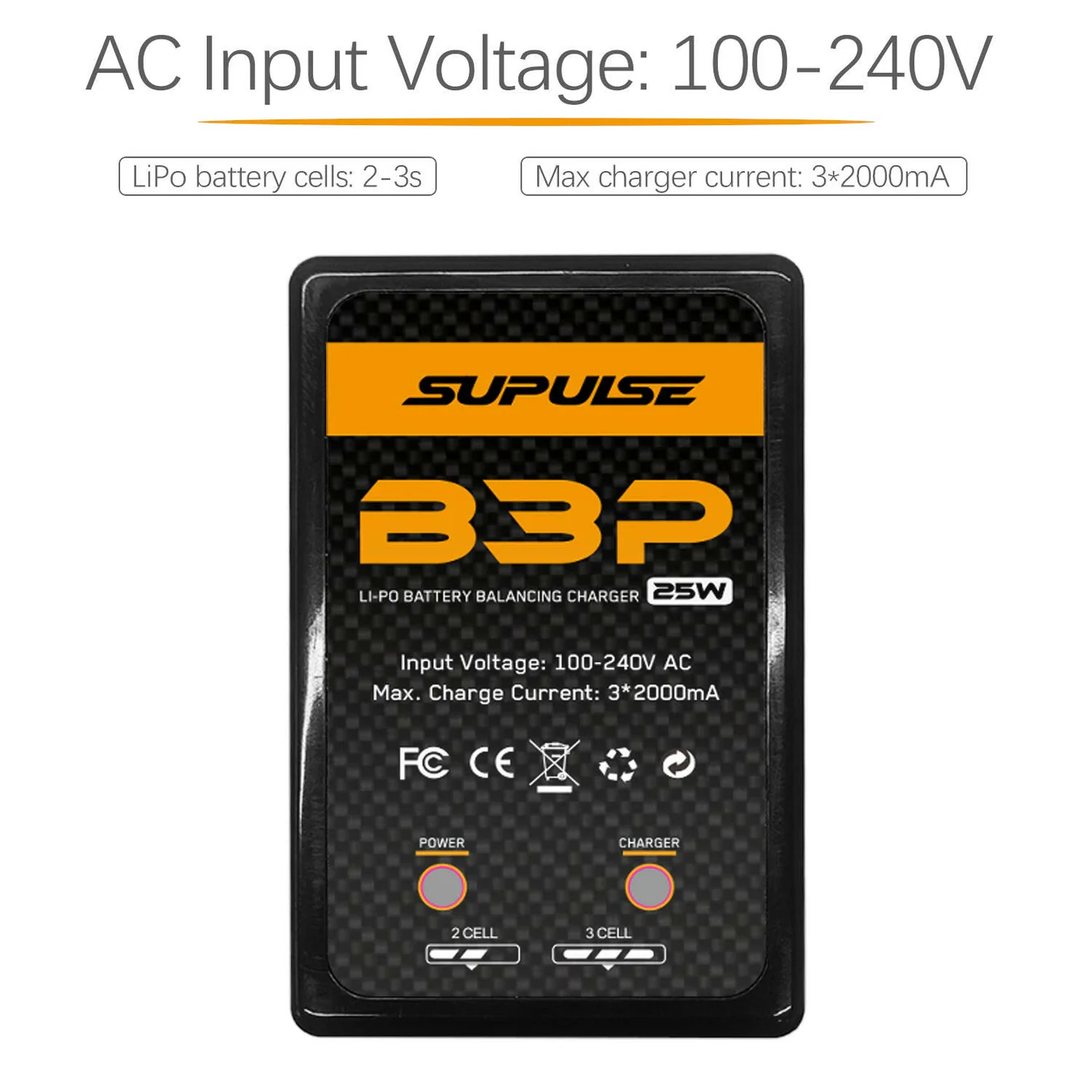 SUPULSE 2S-3S 7.4V 11.1V 25W Pro AC LiPo Battery Charger Fast Charing RC Balance Charger