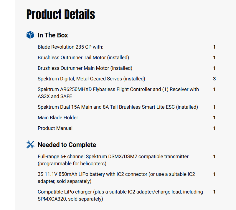 Blade Revolution 235 CP BNF Basic RC Helicopter w/ SAFE-BLH01450