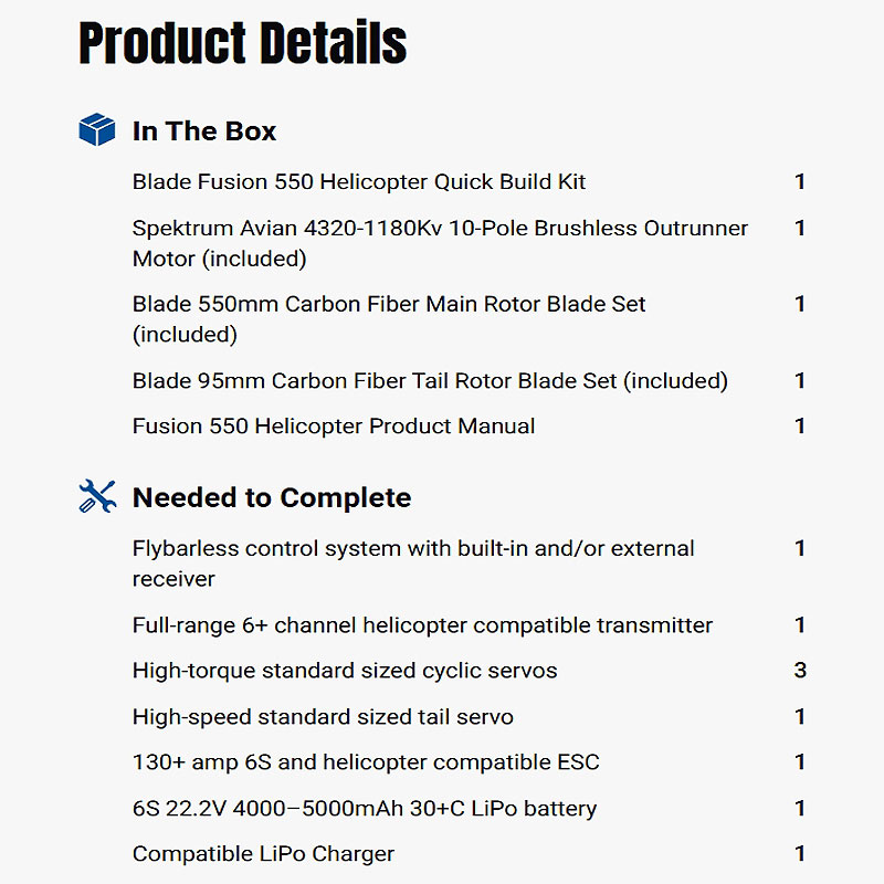 Blade Fusion 550 Quick Build Electric Helicopter Kit w/Motor & Blades (BLH4975)