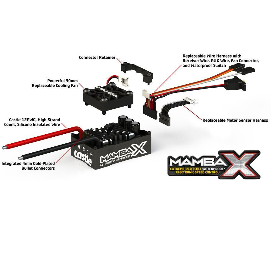 Castle Creations 1:10 Mamba X Waterproof ESC /1406-5700Kv Sensored Brushless Motor Combo: 4mm Bullet-CSE010015502
