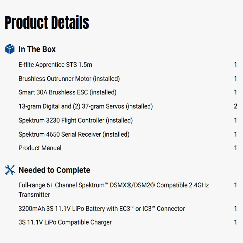 E-flite Apprentice STS 1500mm BNF Basic Smart RC Trainer Airplane w/SAFE-EFL3750