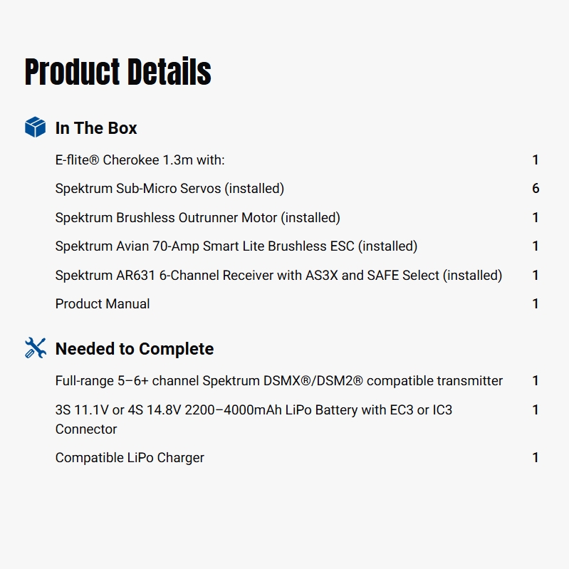 E-flite Cherokee 1300mm BNF Basic RC Warbirds Airplane w/AS3X&SAFE-EFL05450
