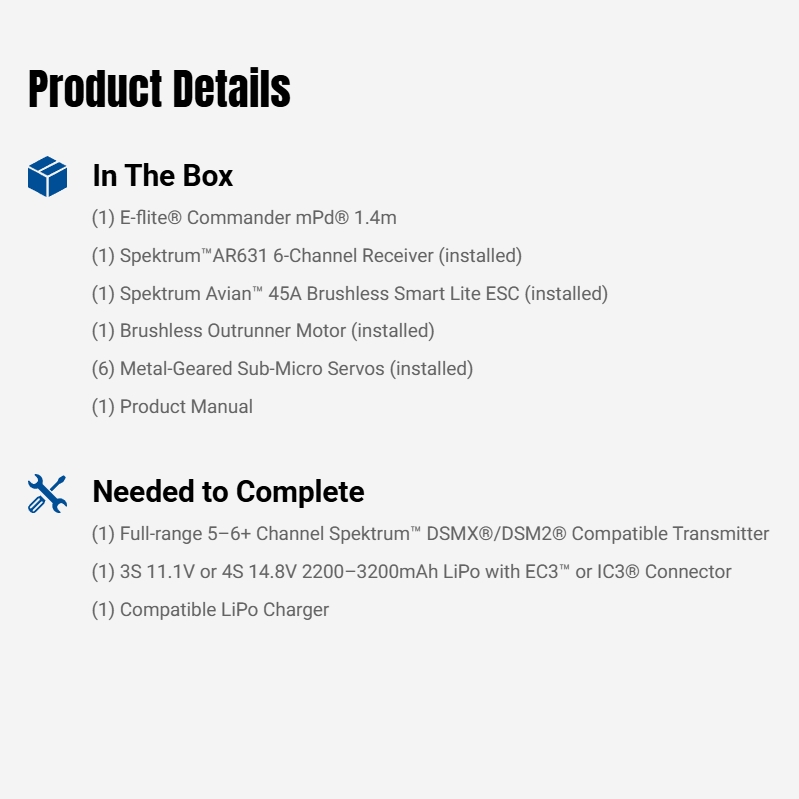 E-flite Commander mPd 1.4m BNF Basic w/ AS3X & SAFE Select