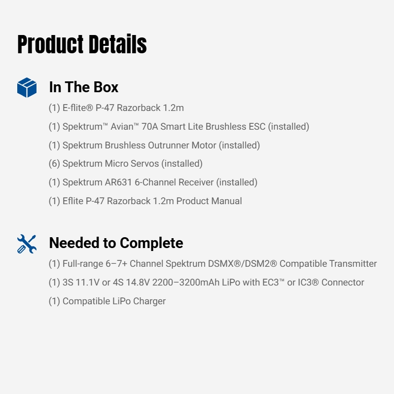 E-flite P-47 Razorback 1.2m BNF Basic with AS3X & SAFE Select