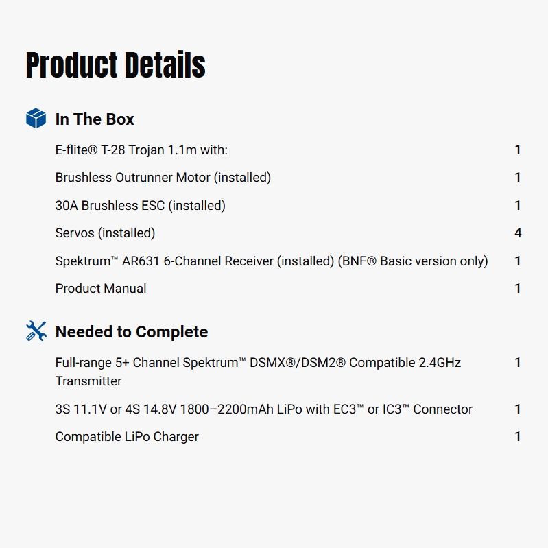E-flite T-28 Trojan 1.1m BNF Basic