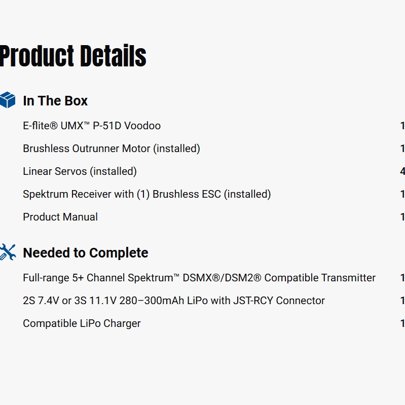 E-flite UMX P-51D Voodoo BNF Basic RC Warbirds Airplane w/AS3X & SAFE-EFLU4350