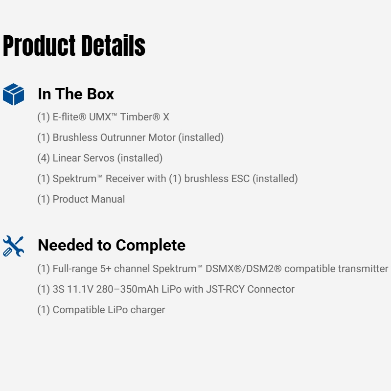 E-flite UMX Timber X BNF Basic w/AS3X and SAFE 570mm