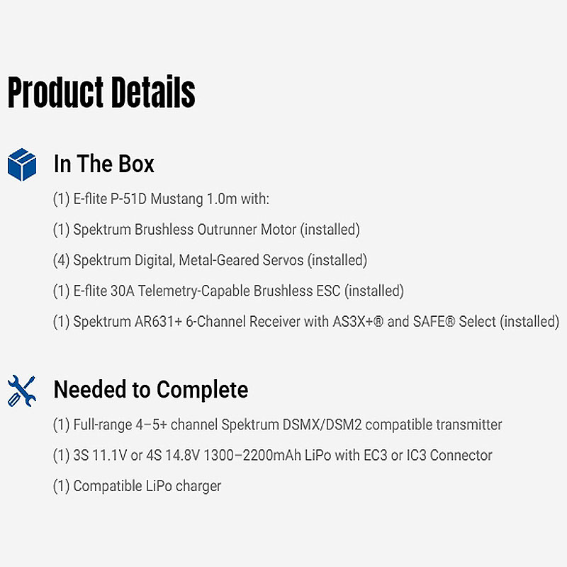 E-flite P-51D Mustang 1000mm BNF Basic with AS3X+ and SAFE Select