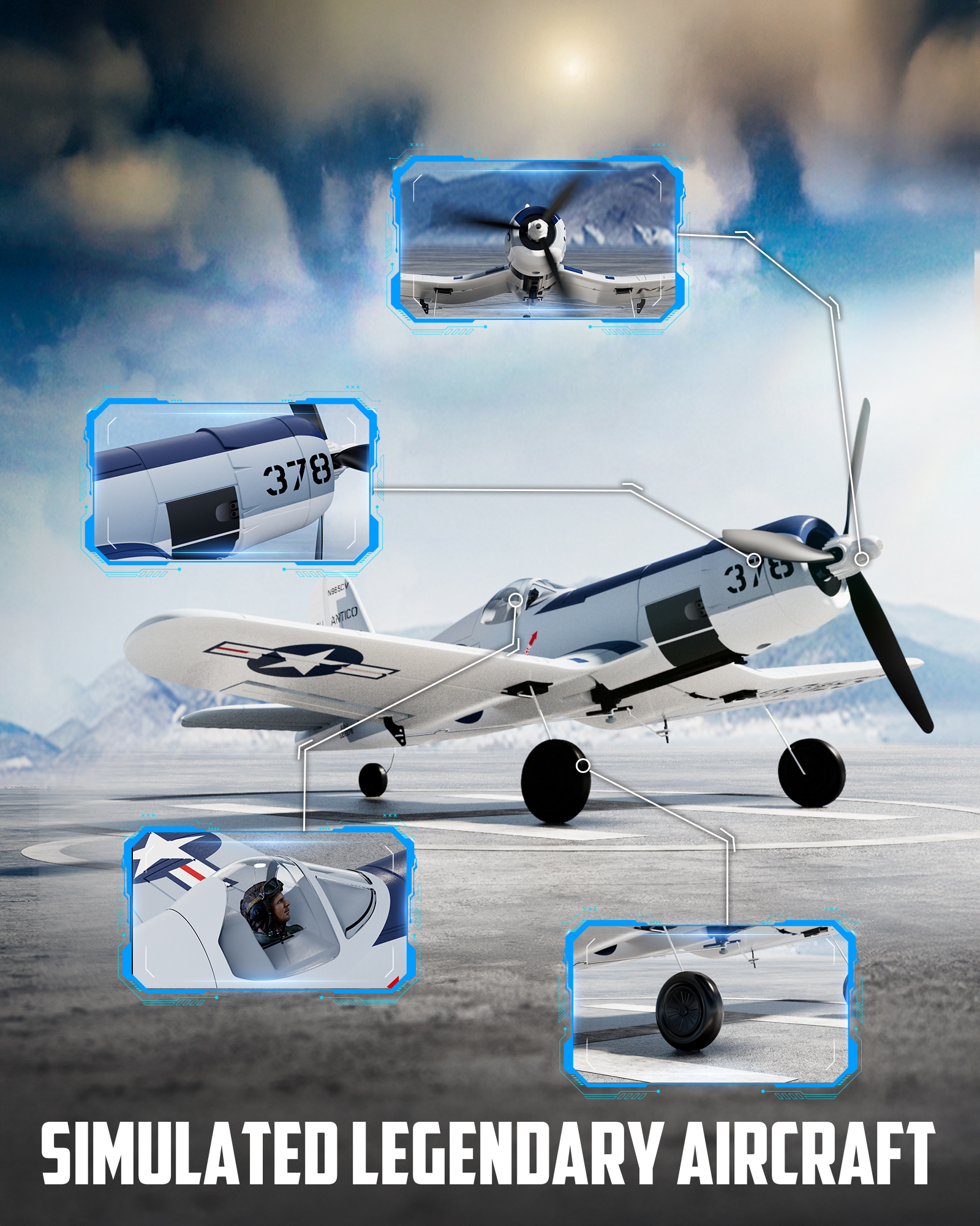 VOLANTEXRC F4U Corsair V2 400mm RTF 4CH RC Warbirds Airplane 15.7''-76108