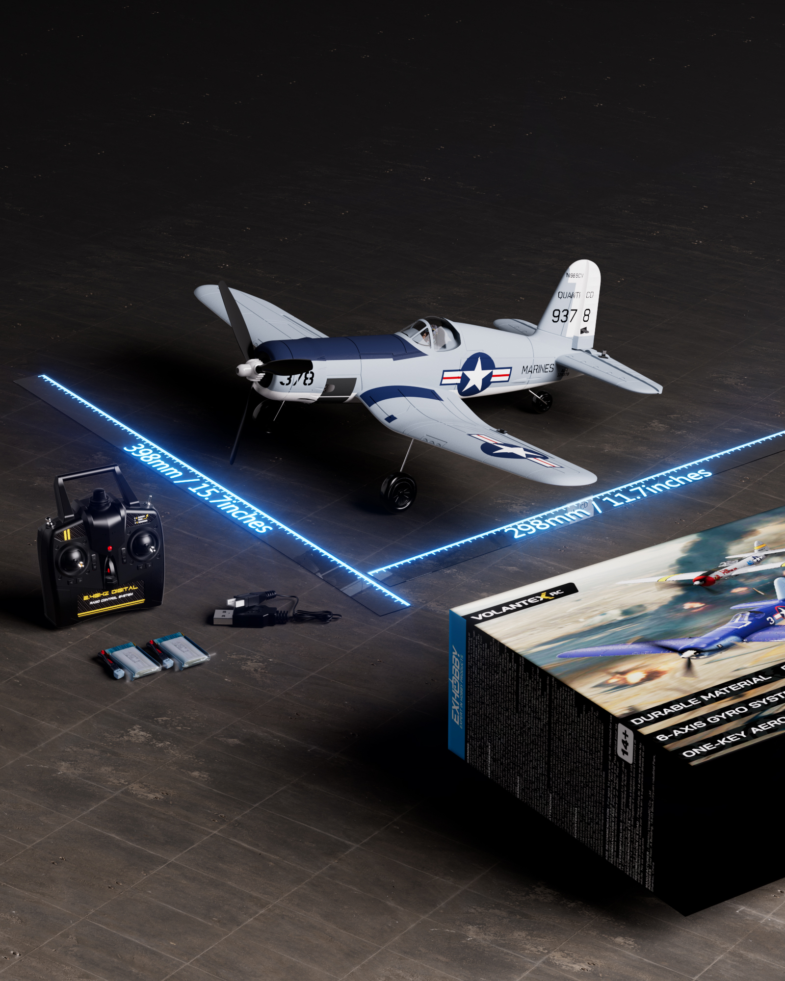 VOLANTEXRC F4U Corsair V2 400mm RTF 4CH RC Warbirds Airplane 15.7