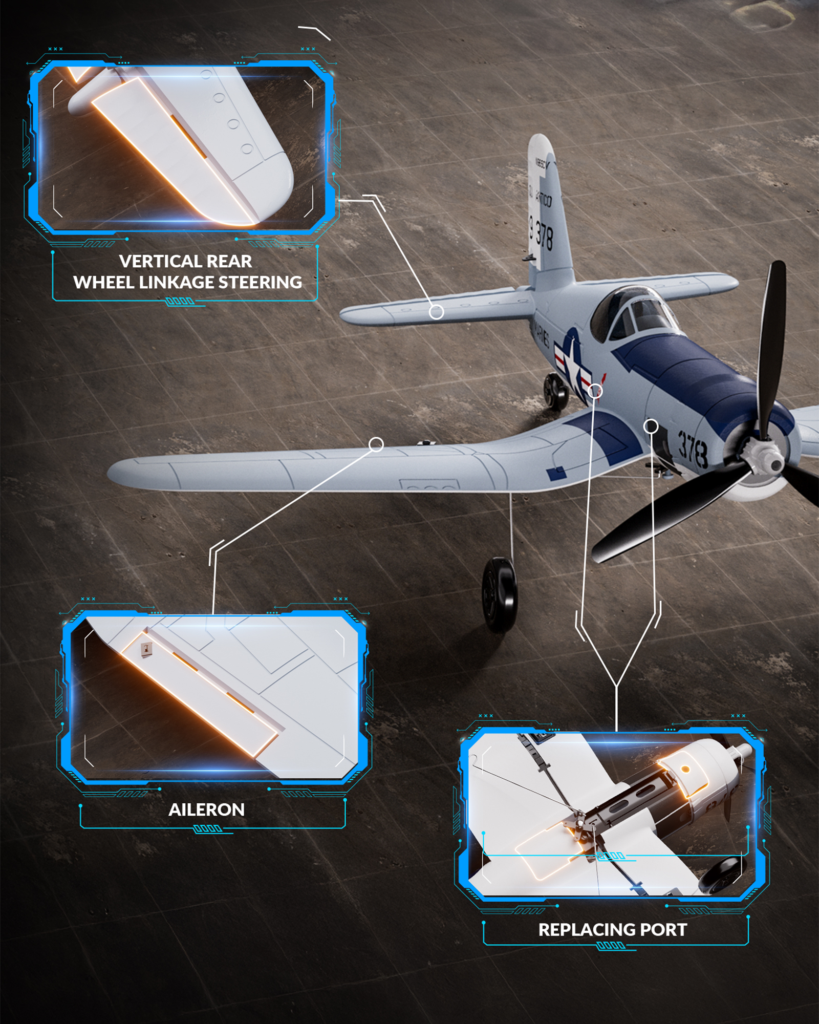 VOLANTEXRC F4U Corsair V2 400mm RTF 4CH RC Warbirds Airplane 15.7''-76108