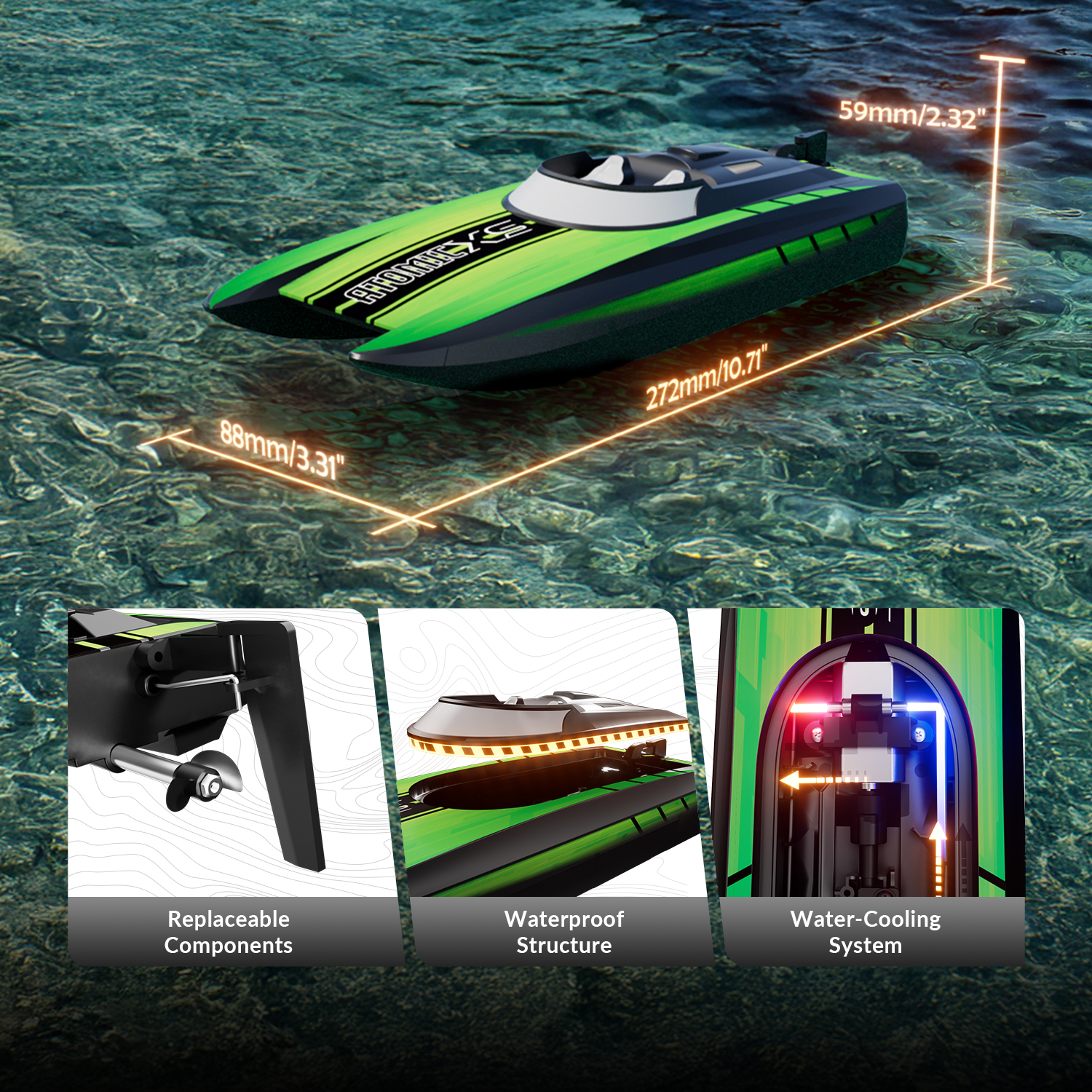 VOLANTEXRC AtomicXS Remote Control Boat for Kids Play in Pool Easy Running Great Gift Boat V2-EXA79505RGB2V2