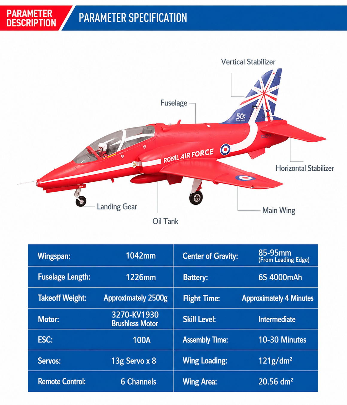 FMS 80mm BAE Hawk Red Arrow EDF PNP
