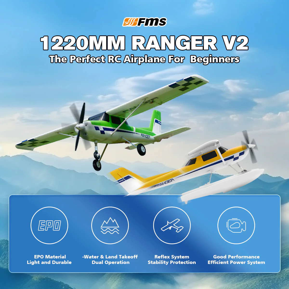 FMS 1220mm Ranger EP V2 with Reflex V3 RTF / PNP Beginner RC Plane