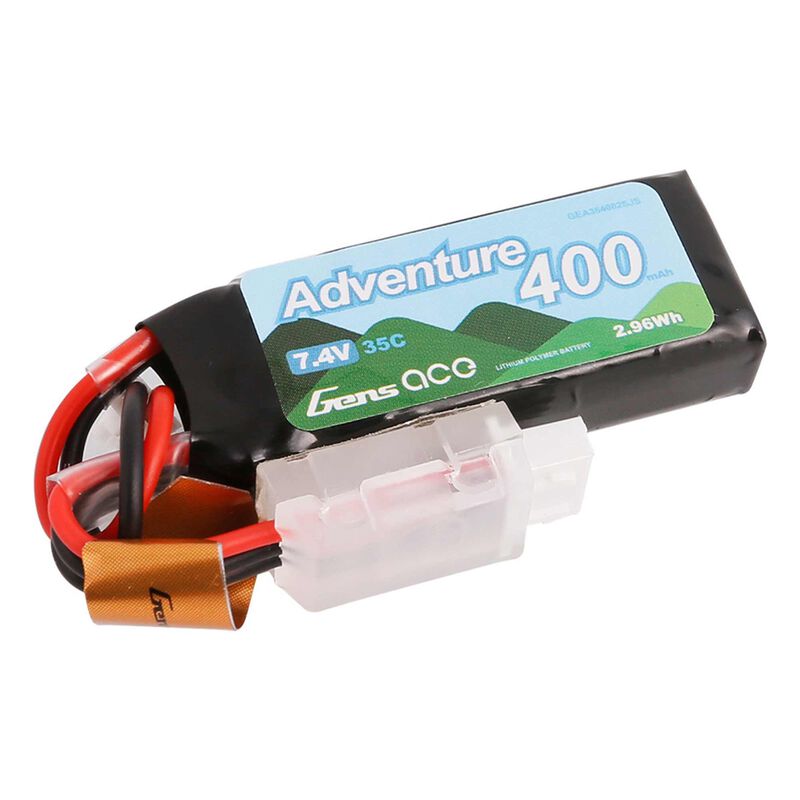 Gens ace 7.4V 400mAh 2S 35C LiPo Battery: JST-PHR (SCX24)