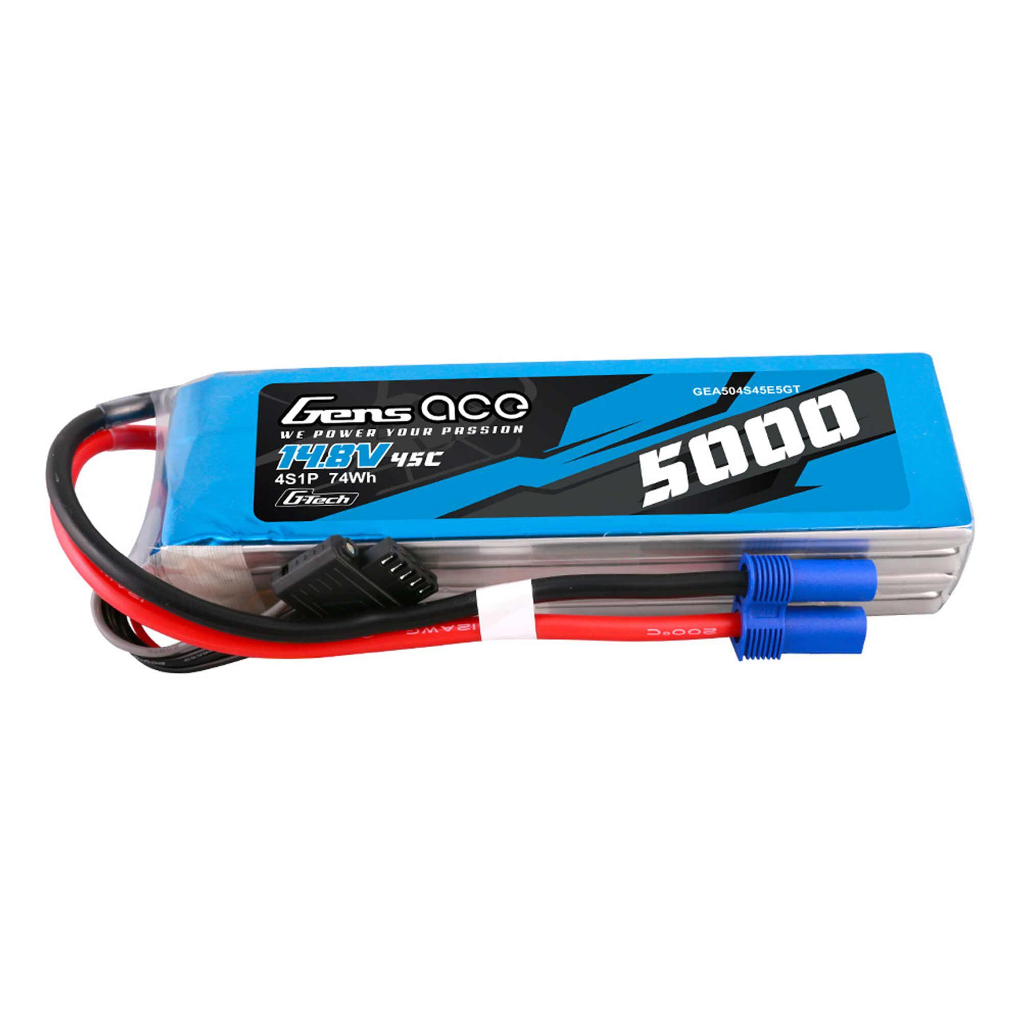Gens ace 14.8V 5000mAh 4S 45C G-Tech Smart LiPo Battery: EC5-GEA504S45E5GT