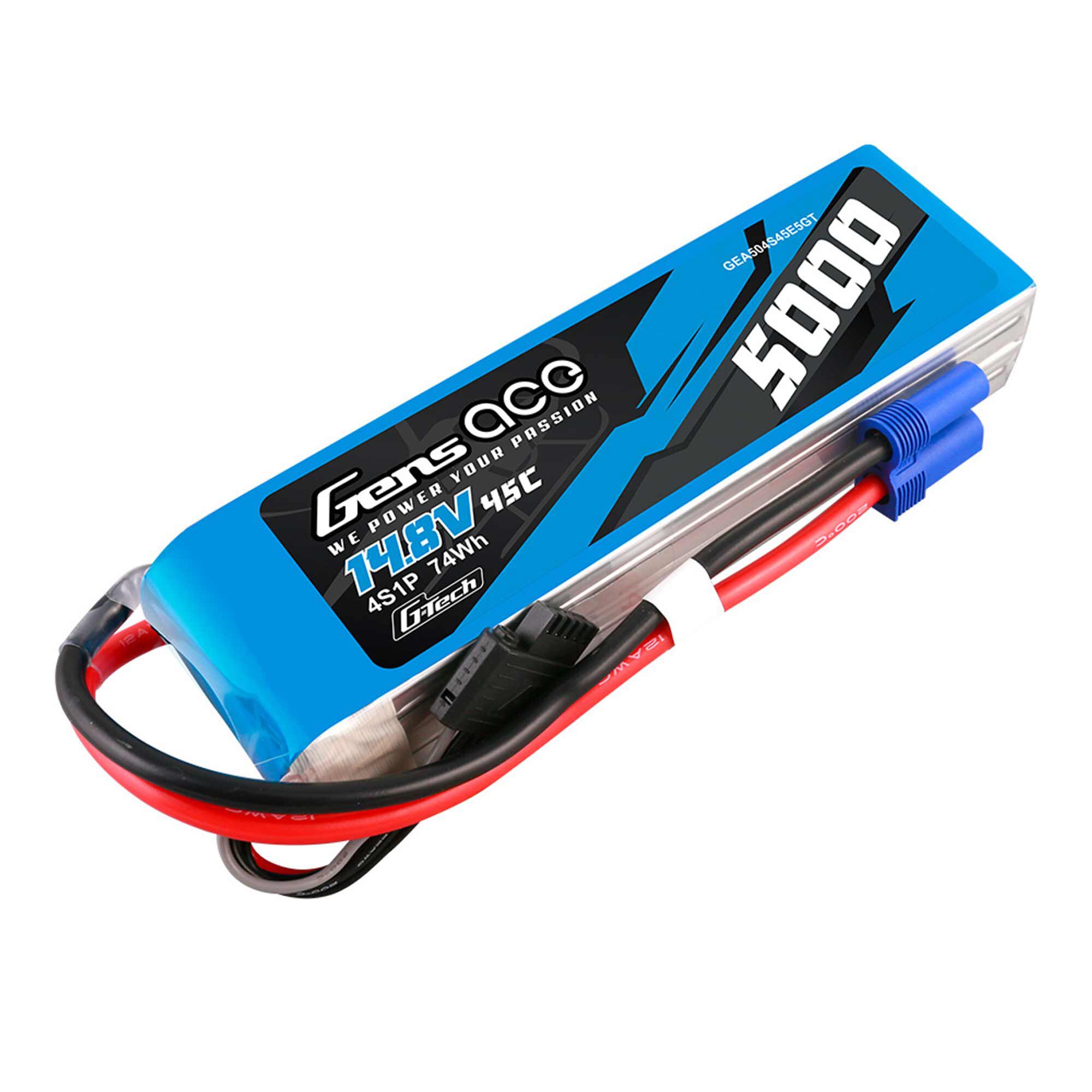 Gens ace 14.8V 5000mAh 4S 45C G-Tech Smart LiPo Battery: EC5-GEA504S45E5GT