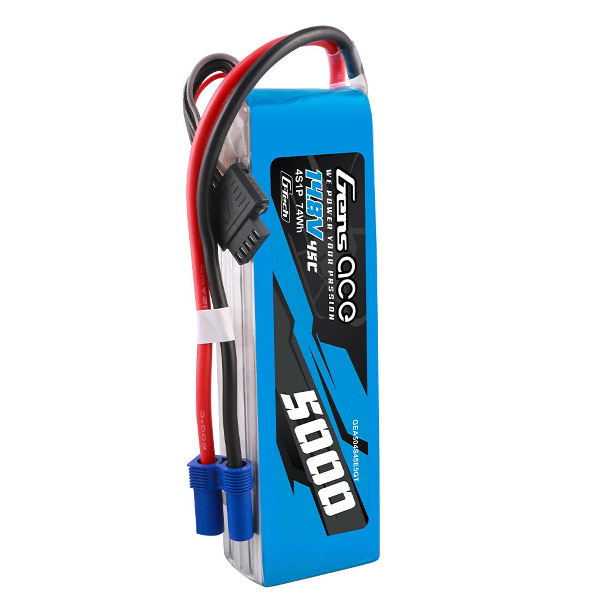 Gens ace 14.8V 5000mAh 4S 45C G-Tech Smart LiPo Battery: EC5-GEA504S45E5GT