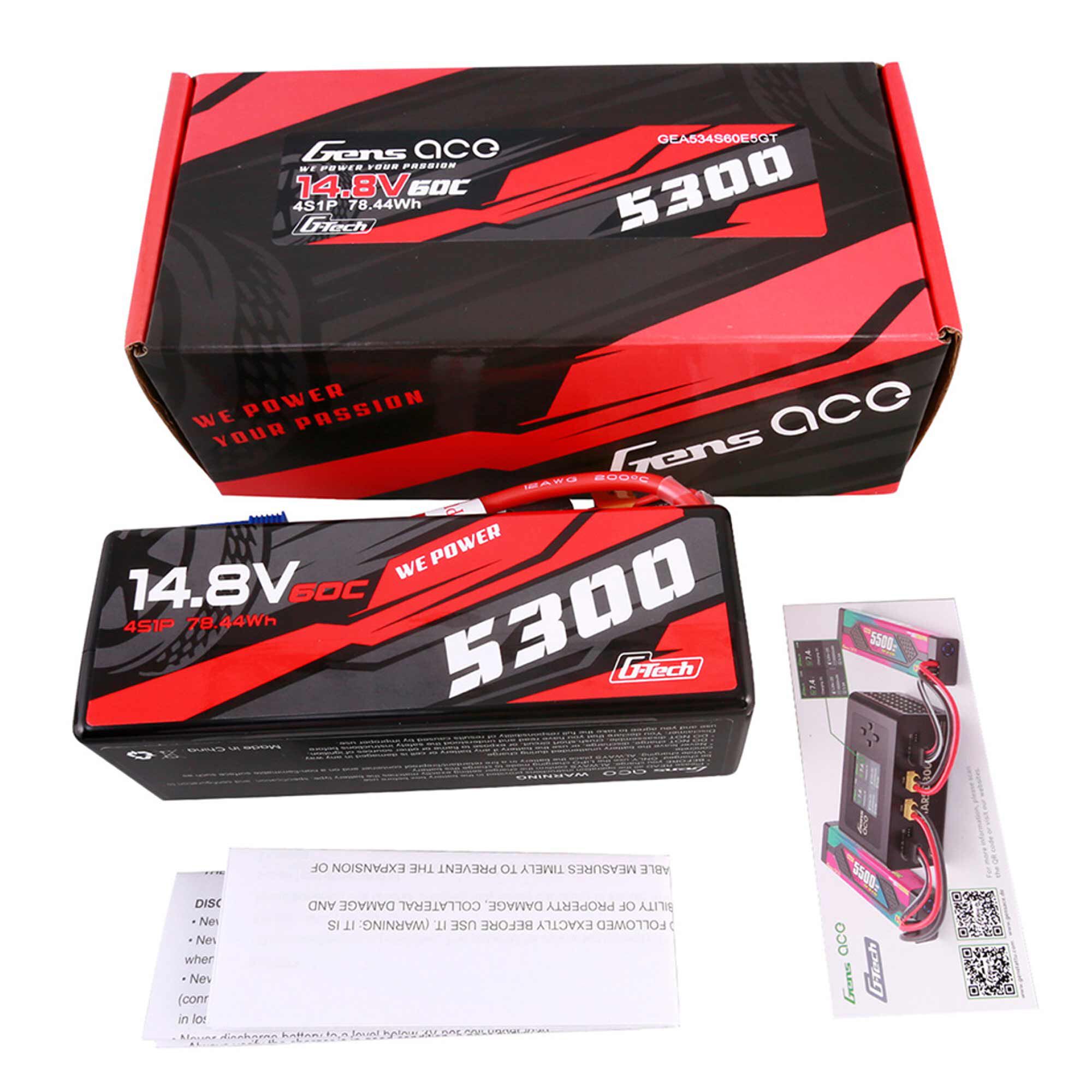 Gens ace 14.8V 5300mAh 4S 60C G-Tech Smart Hardcase LiPo Battery: EC5-GEA534S60E5GT