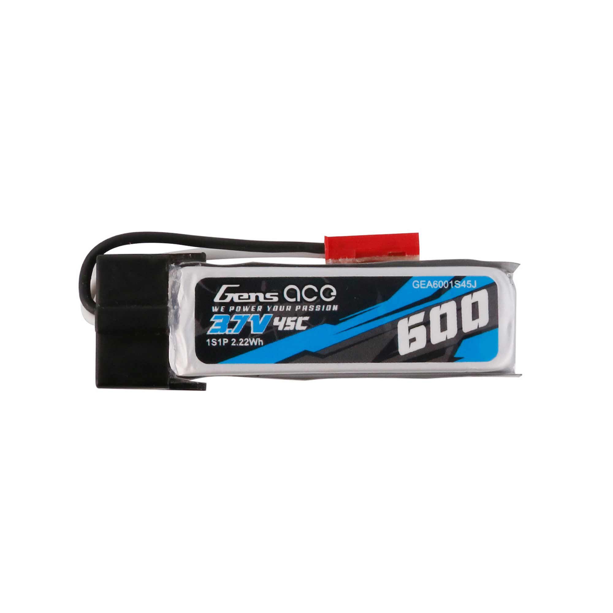 Gens ace 3.7V 600mAh 1S 45C LiPo Battery: JST-RCY-GEA6001S45J