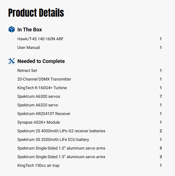 Hangar 9 Hawk/T-45 140-160N Turbine Jet ARF-HAN13750