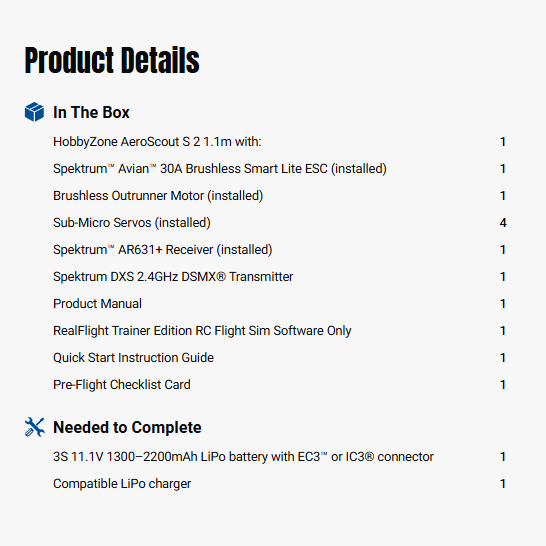 HobbyZone AeroScout S 2 1.1m RTF Basic with RealFlight, AS3X+ and SAFE-HBZ380002