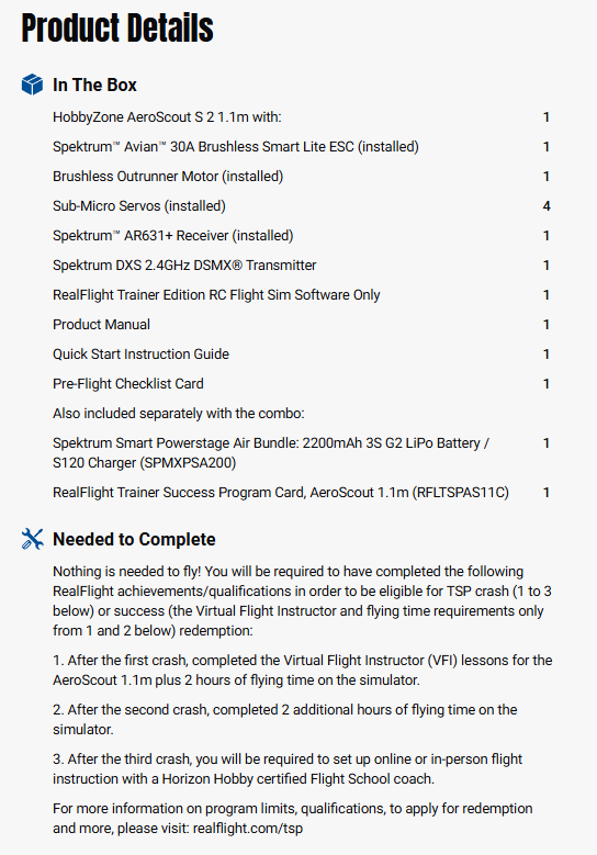 HobbyZone AeroScout S 2 1.1m and RealFlight Trainer Success Program Ultimate Combo-HBZ380002SC