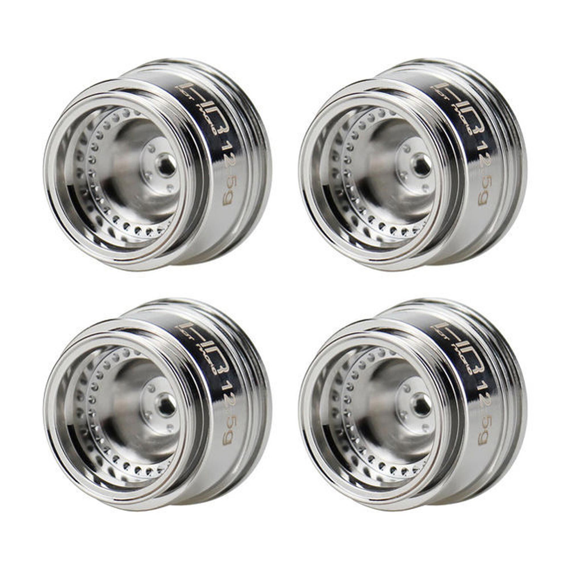 Hot Racing 1:30 Aluminum 4mm Offset Brass Beadlock Rock Crawler Wheels, Chrome (4)-HRASXTY916H08