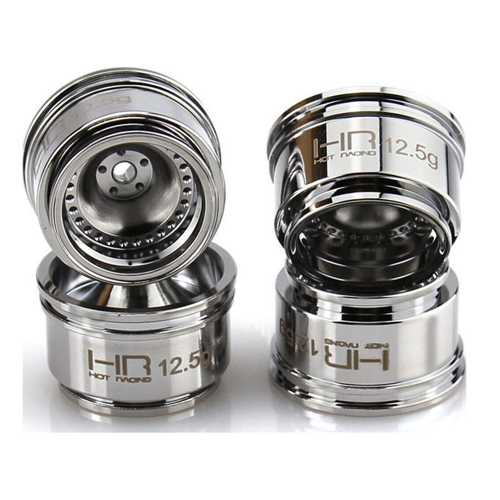 Hot Racing 1:30 Aluminum 4mm Offset Brass Beadlock Rock Crawler Wheels, Chrome (4)-HRASXTY916H08
