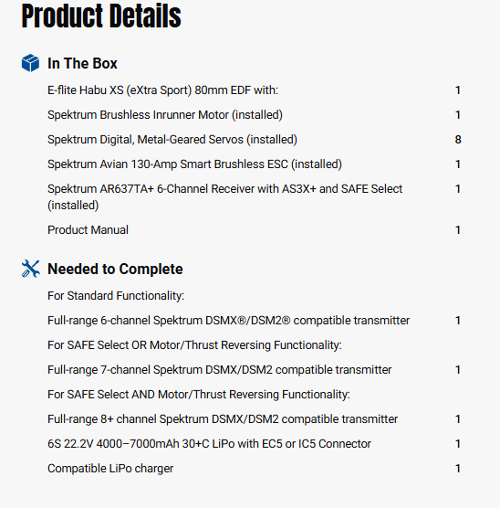 E-flite Habu XS (eXtra Sport) 80mm EDF BNF Basic with AS3X+ and SAFE Select-EFL02450