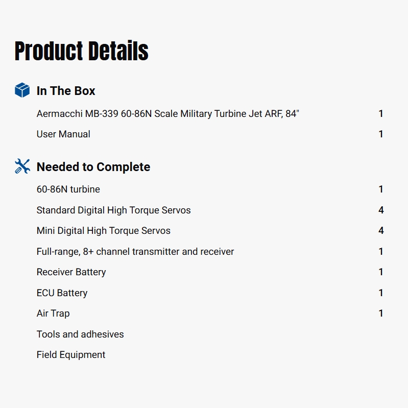 Hangar 9 Aermacchi MB-339 60-86N Scale Military Turbine RC EDF Jet ARF Aircraft 84"-HAN3390B