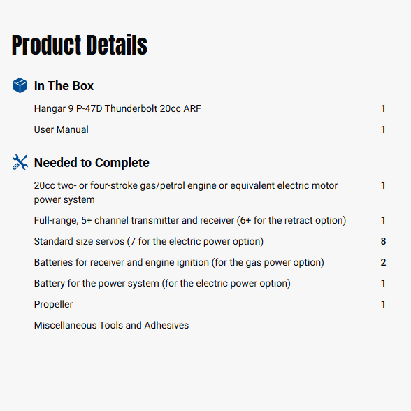 Hangar 9 P-47D Thunderbolt 20cc ARF, 67"-HAN2990B