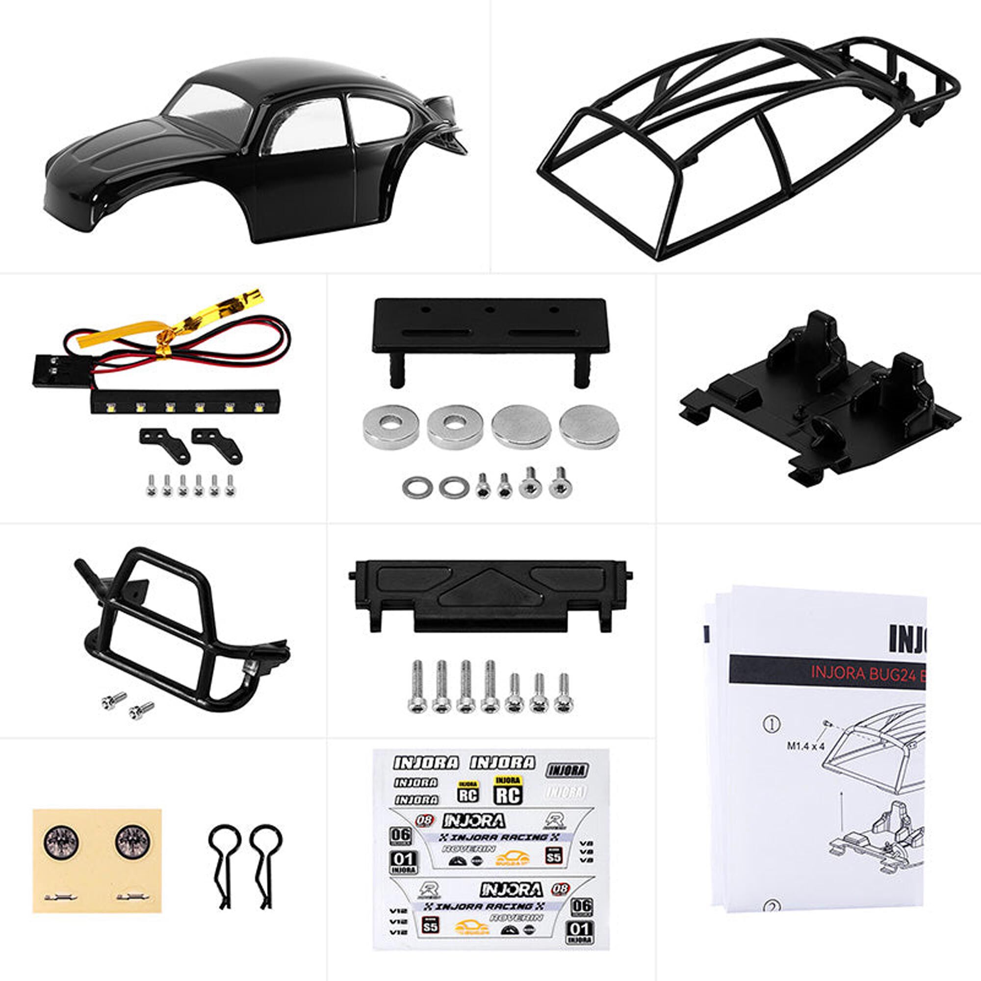 Injora 1:24 BUG24 Rock Crawler Body, Black, 1:24 Axial SCX24