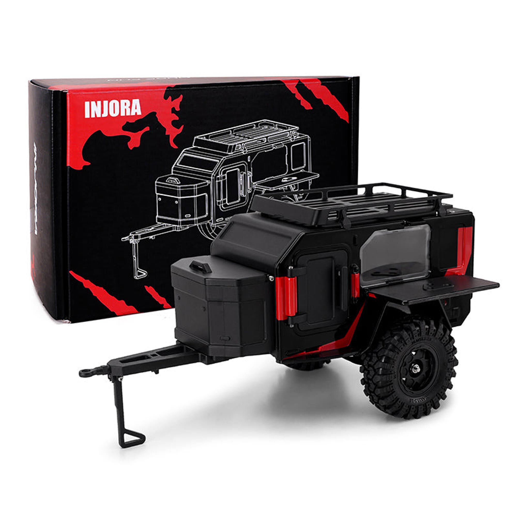 Injora 1:24 - 1:18 Off-Road Camping Trailer, Black/Red-INJDG-TC10BR