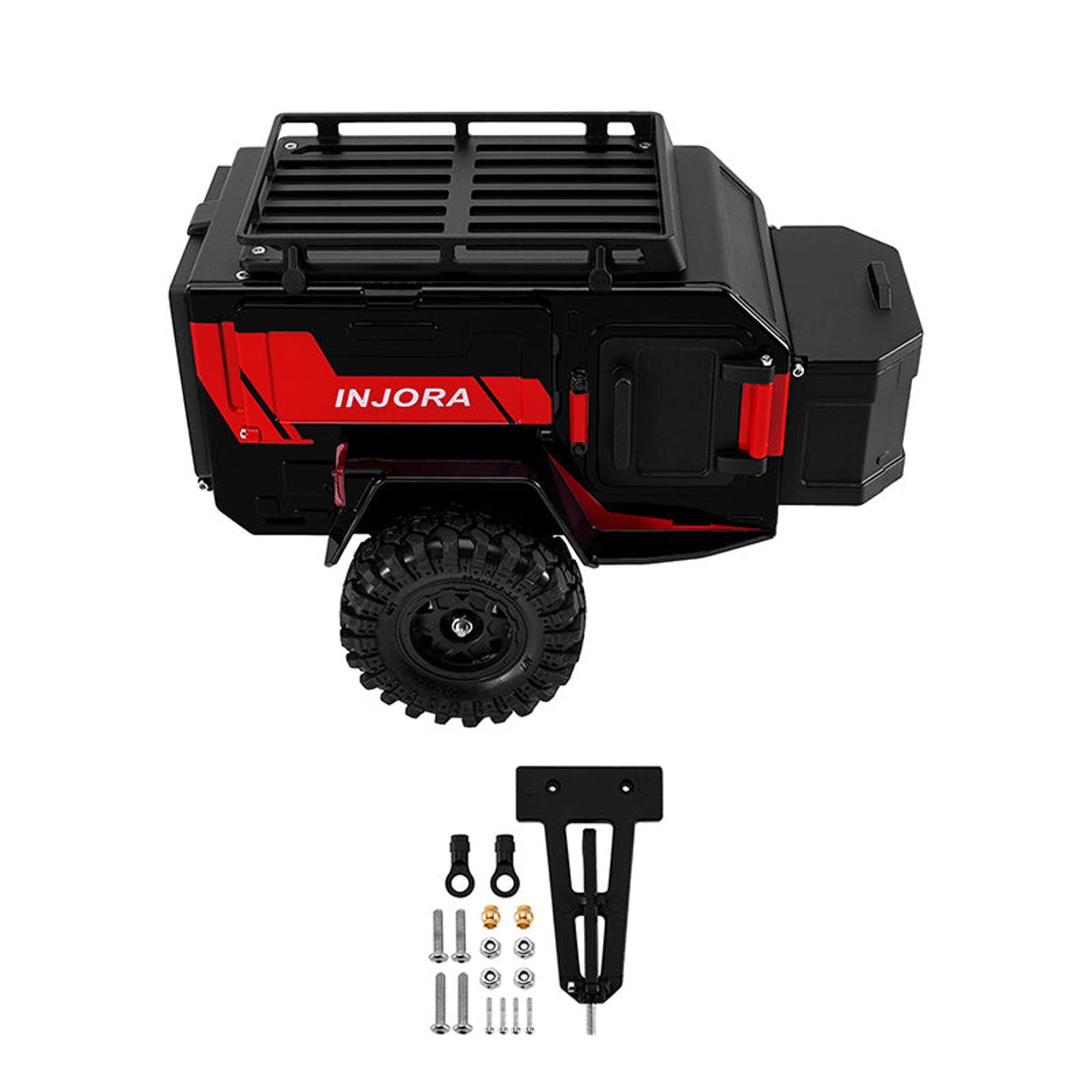 Injora 1:24 - 1:18 Off-Road Camping Trailer, Black/Red-INJDG-TC10BR