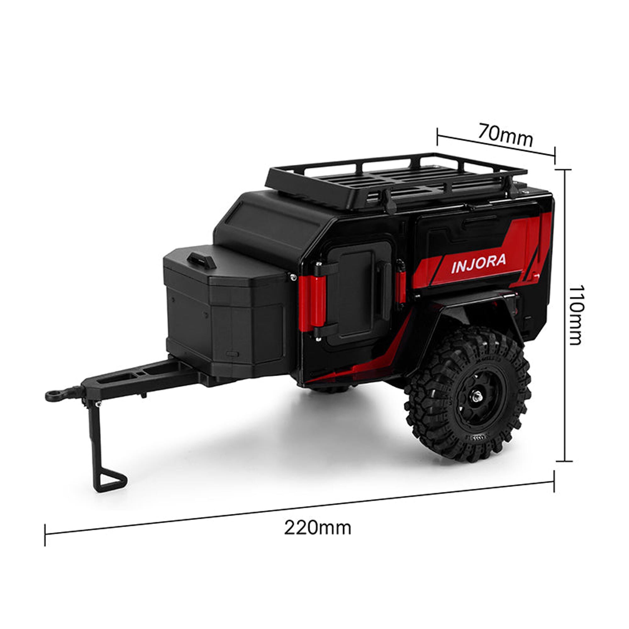 Injora 1:24 - 1:18 Off-Road Camping Trailer, Black/Red-INJDG-TC10BR