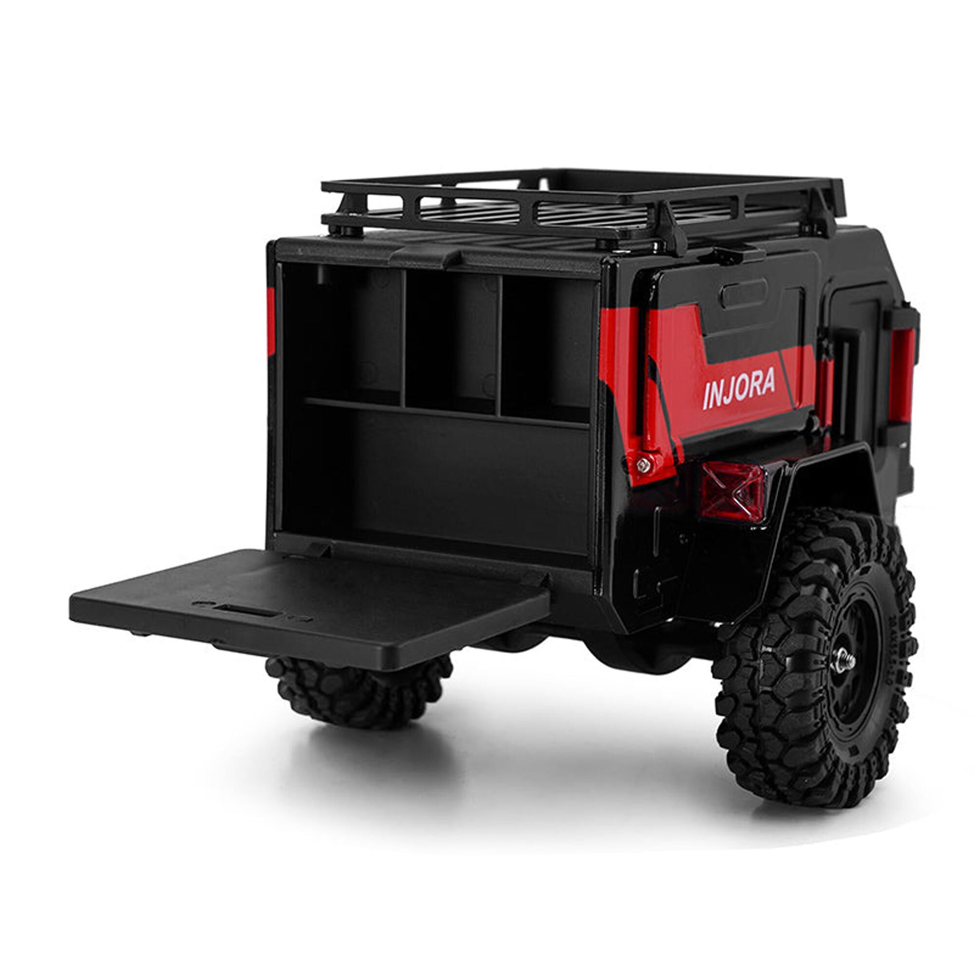 Injora 1:24 - 1:18 Off-Road Camping Trailer, Black/Red-INJDG-TC10BR