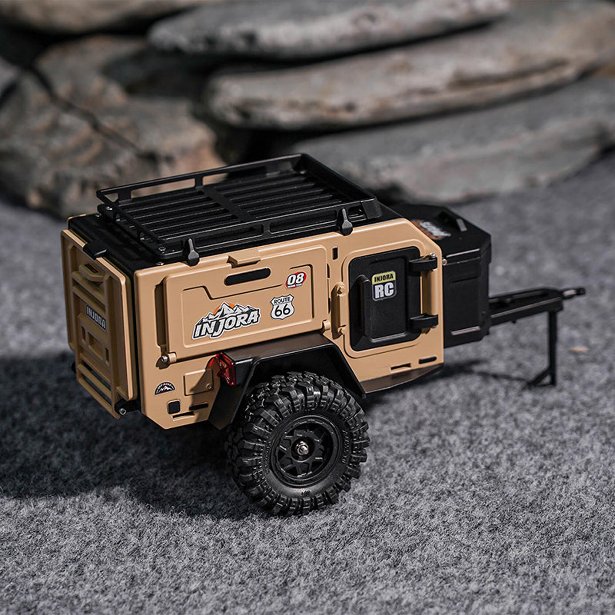 Injora 1:24 - 1:18 Off-Road Camping Trailer, Sandy Taupe-INJDG-TC10YE