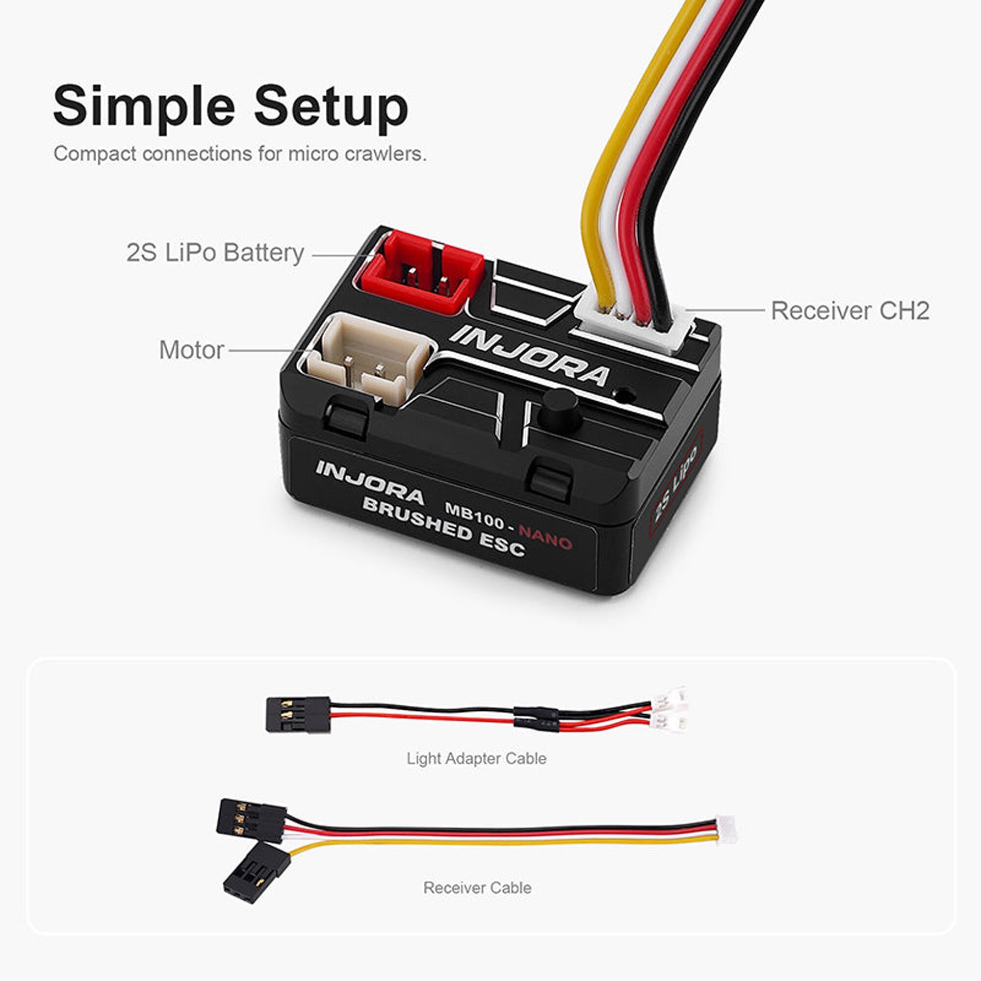 Injora MB100 NANO Waterproof Brushed Electronic Speed Control-INJMB100-NANO