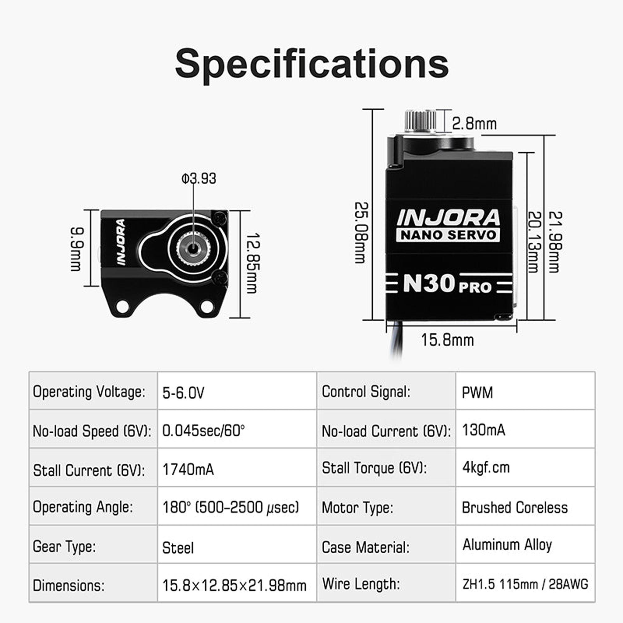 Injora ZH1.5 N30 PRO NANO Servo & Servo Saver, 1:30 Axial SCX30