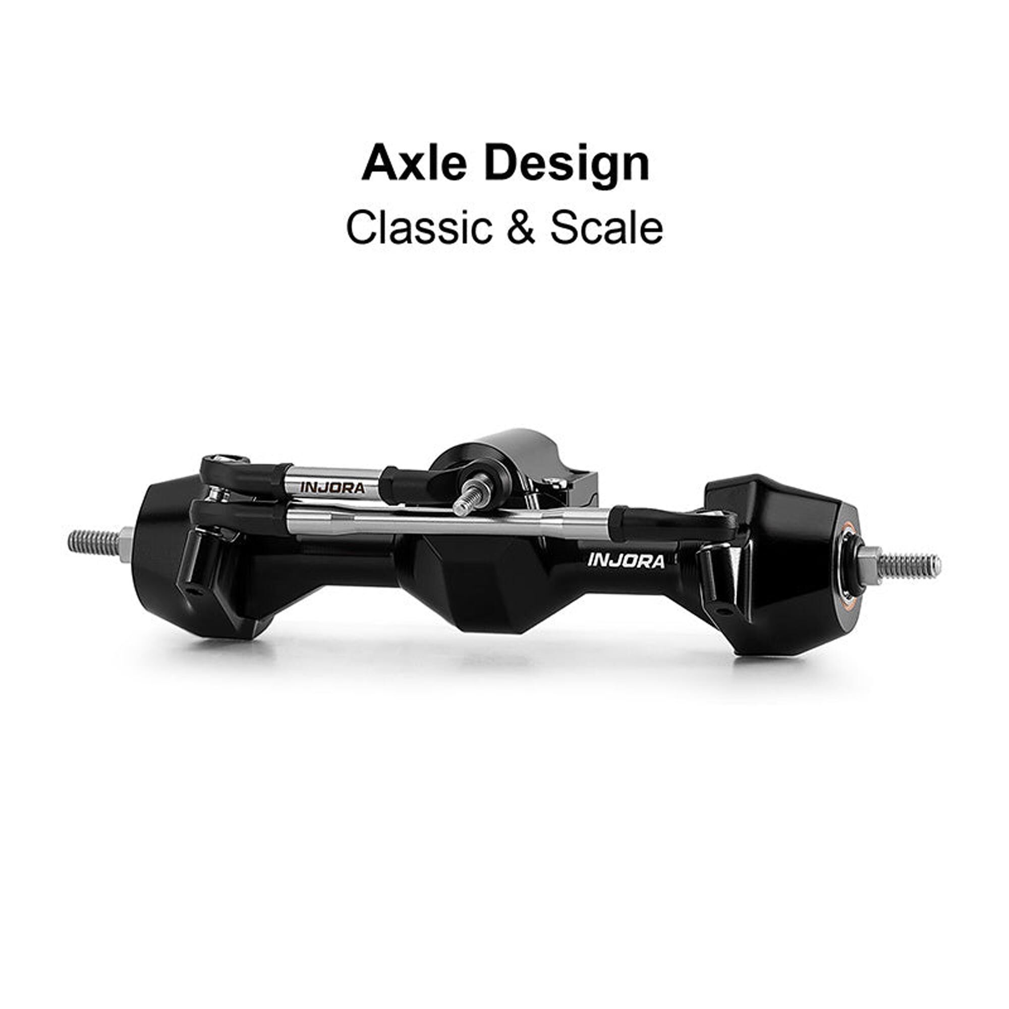 Injora Aluminum Front & Rear Axle Set (Stock Width), 1:30 Axial SCX30