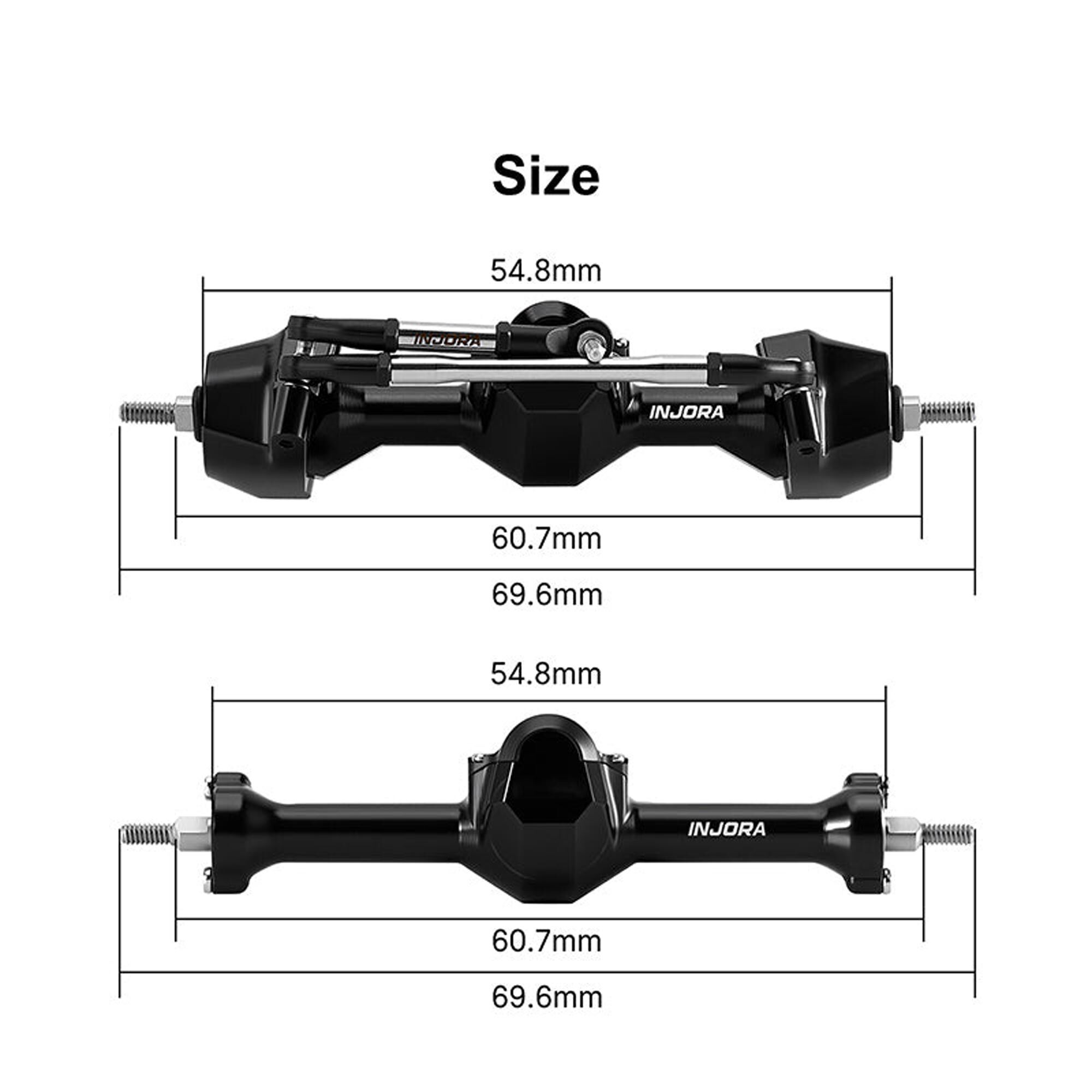 Injora Aluminum Front & Rear Axle Set (Stock Width), 1:30 Axial SCX30