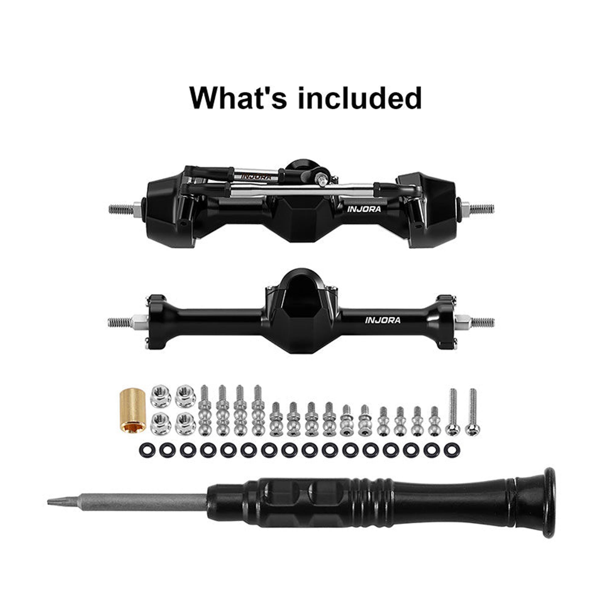 Injora Aluminum Front & Rear Axle Set (Stock Width), 1:30 Axial SCX30